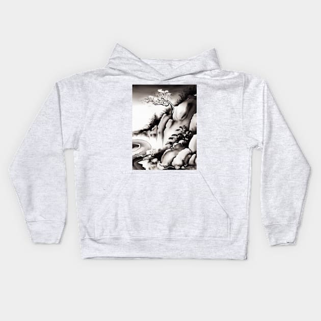 an oriental landscape painting Kids Hoodie by M.T shop